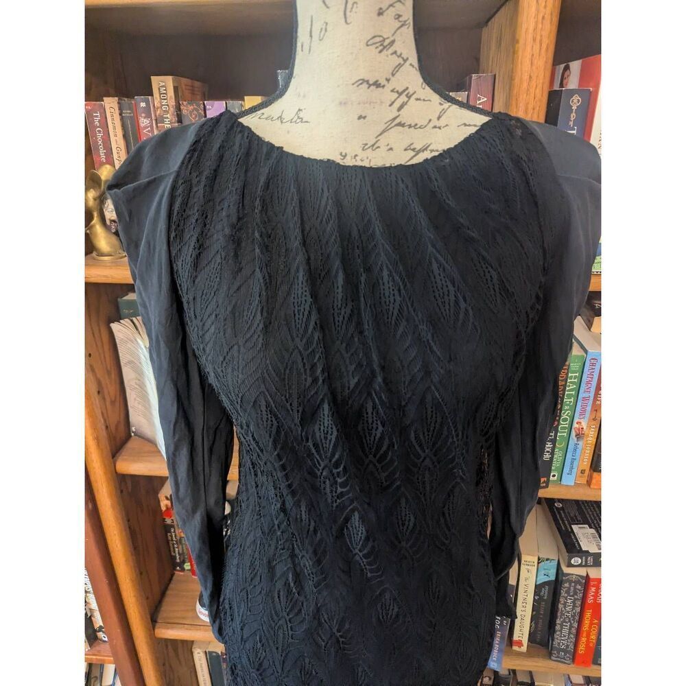 Wayne Cooper Women’s Size 1 small Black Silk Blend Long Sleeve Mini Shift Dress - Picture 2 of 8